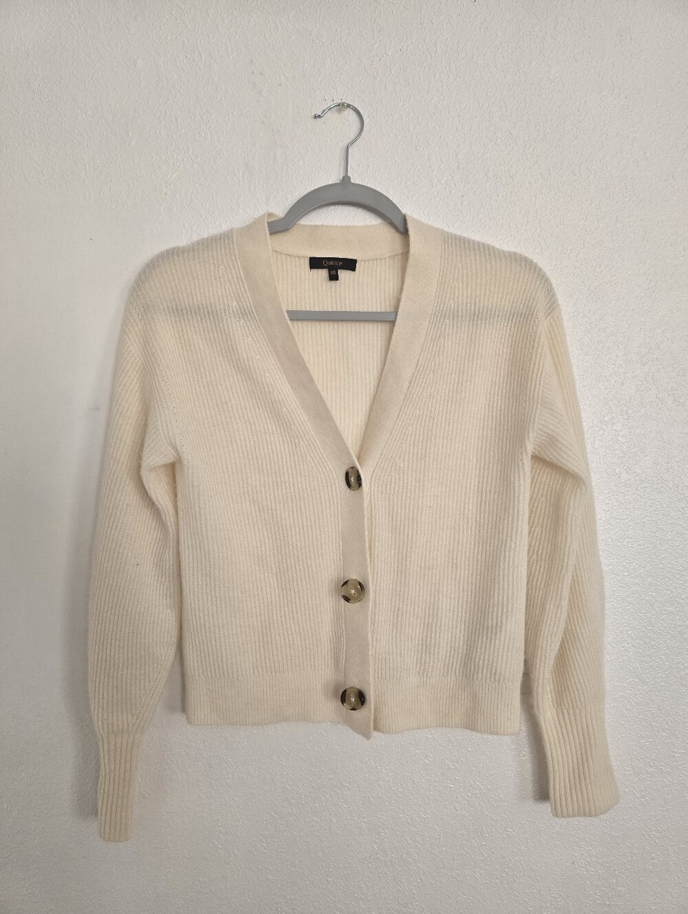 Quince Lightweight Baby Alpaca Cropped V-Neck Cardigan Size XS In Ivory